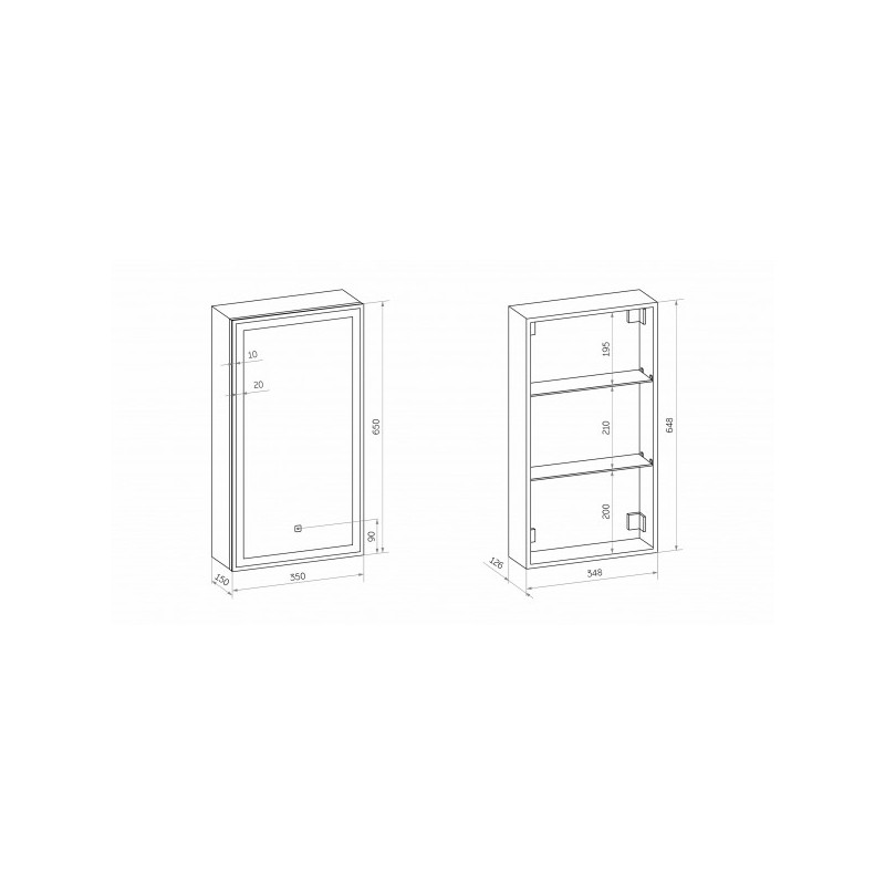 Шкаф с зеркалом Континент Mirror Box Led 35х65 R схема