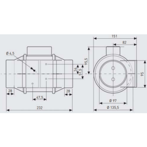 Габаритные размеры вентилятора  Soler&Palau TD-160/100 N T Silent