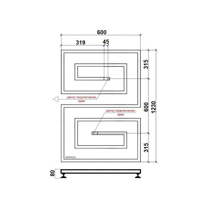 Полотенцесушитель Ростела Гармония L 600x1230 (1/2") параметры