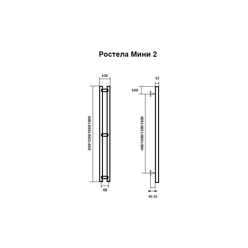 Полотенцесушитель Ростела Мини-2 68х1200 НП (1/2") параметры