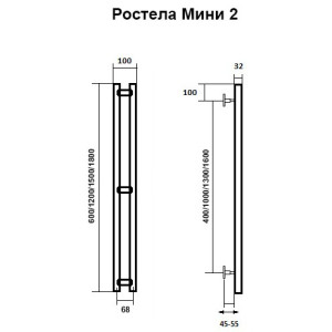 Полотенцесушитель Ростела Мини-2 68х600 НП (1/2") белый параметры