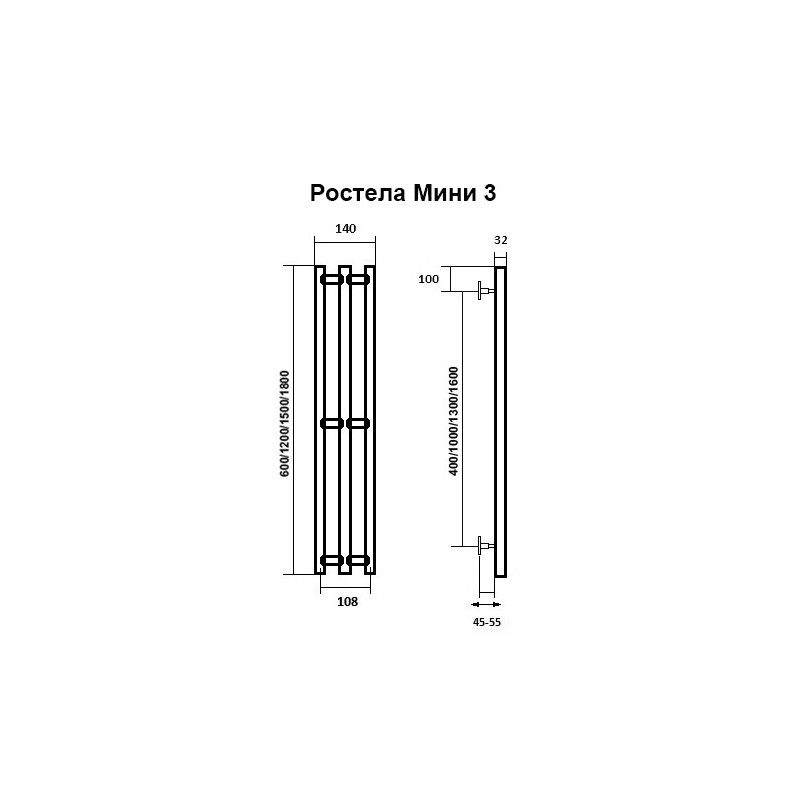 Полотенцесушитель Ростела Мини-3 108х1800 НП (1/2")параметры
