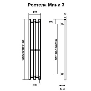 Полотенцесушитель Ростела Мини-3 108х1800 НП (1/2")параметры
