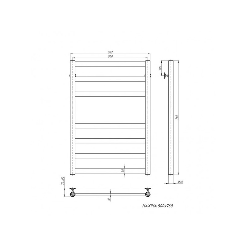 Полотенцесушитель Stinox Maxima 500x800 НП (1/2") белый матовый размеры