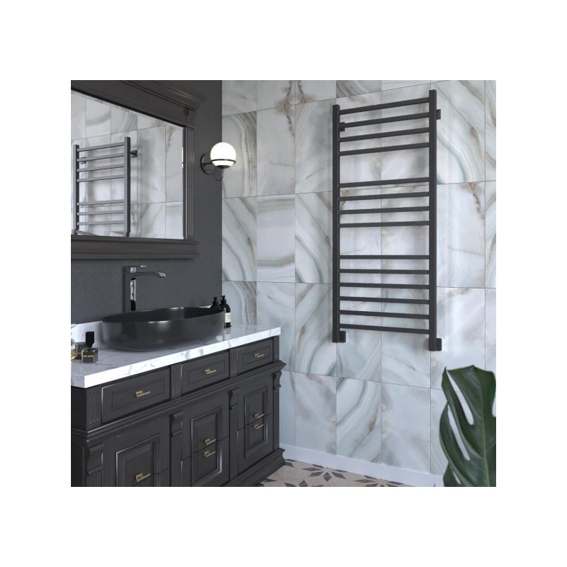 Полотенцесушитель Stinox Quatro Luxe 500x1200 НП (1/2") черный матовый на стене