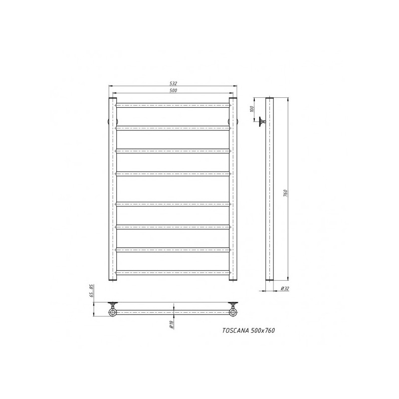 Полотенцесушитель Stinox Toscana 500x800 НП (1/2") золотой схема
