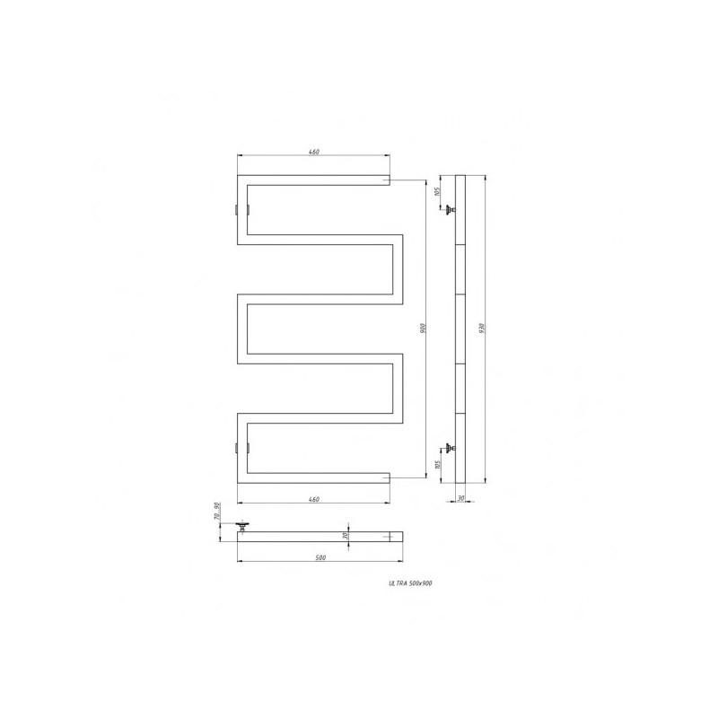 Полотенцесушитель Stinox Ultra 500x900 БП (1/2") черный матовый размеры