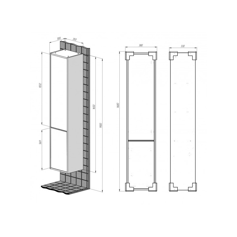 Шкаф-пенал Briz Монца 35 R 237 04-06к35-00 02 БЕЛ схема