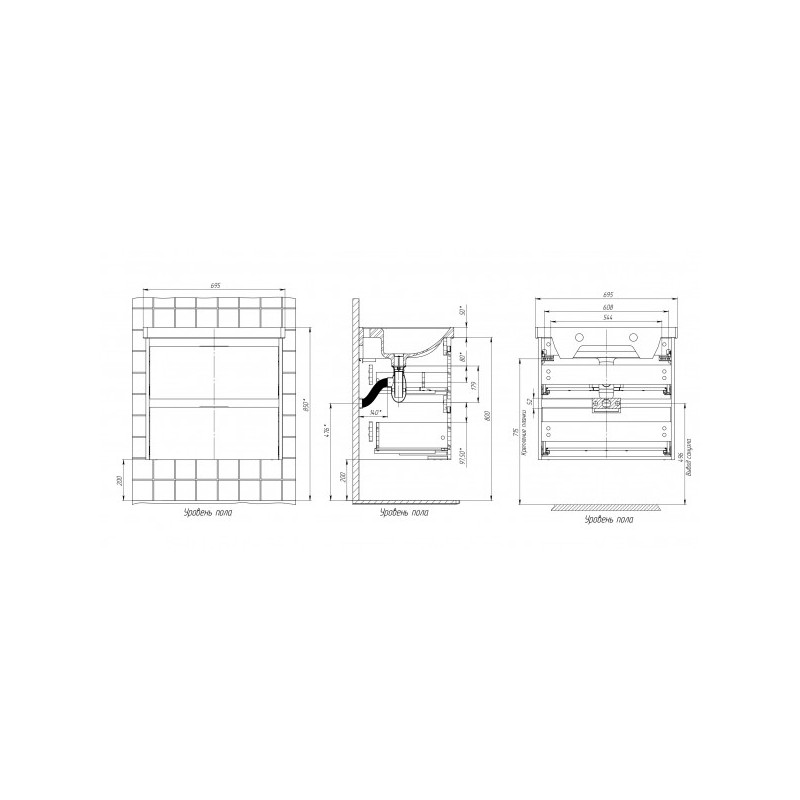 Тумба с умывальником Briz Берн 70 238 03-18070-15 00 ВЕЛ схема