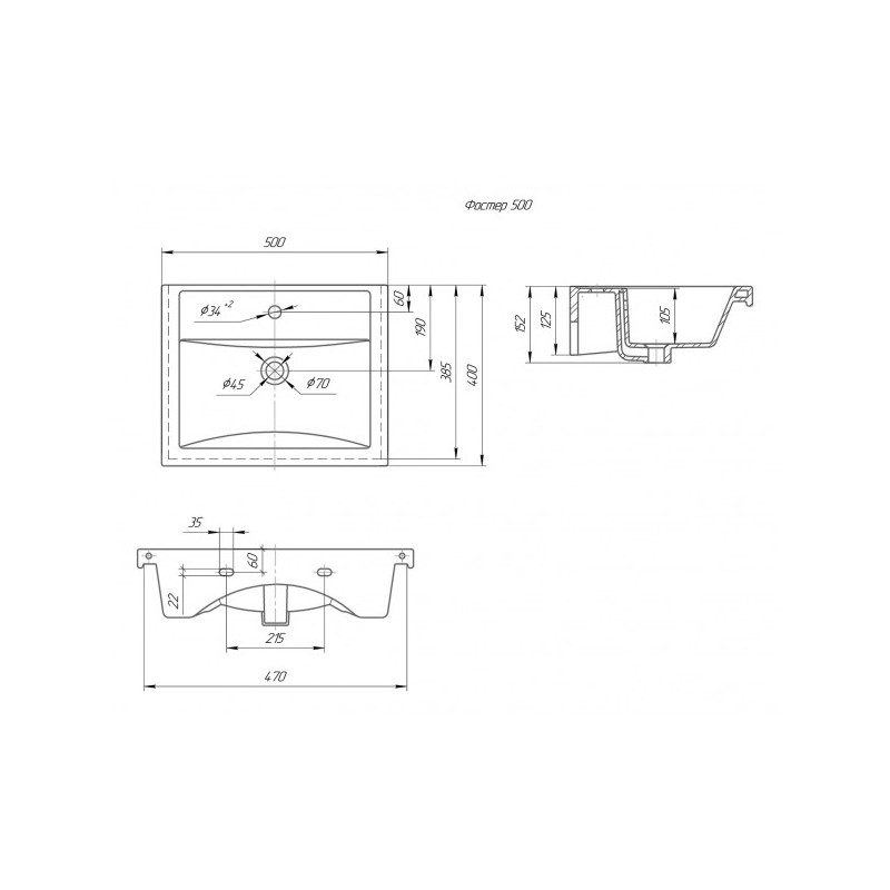 Тумба с умывальником Briz Бьелла 50 364 03-18050-06 00 БЕЛ схема умывальника