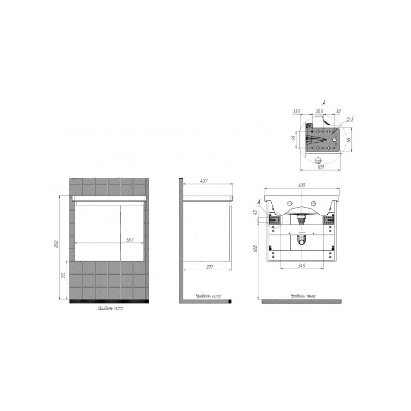 Тумба с умывальником Briz Бьелла 60 364 03-18060-06 00 БЕЛ схема