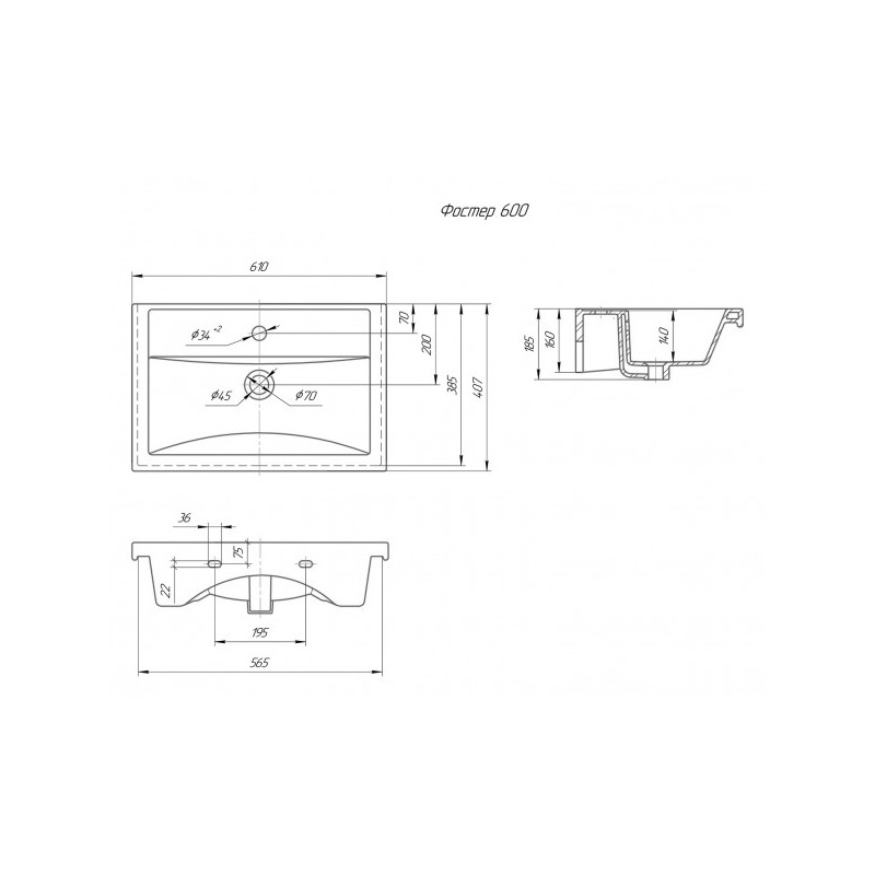 Тумба с умывальником Briz Бьелла 60 364 03-18060-06 00 БЕЛ схема умывальника
