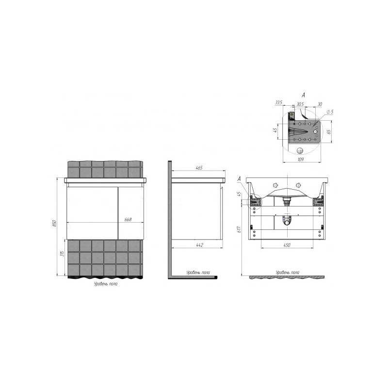 Тумба с умывальником Briz Бьелла 70 364 03-18070-06 00 БЕЛ схема