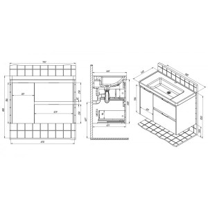 Тумба с умывальником Briz Вена 90 239 03-20090-15 00 БЕЛ схема