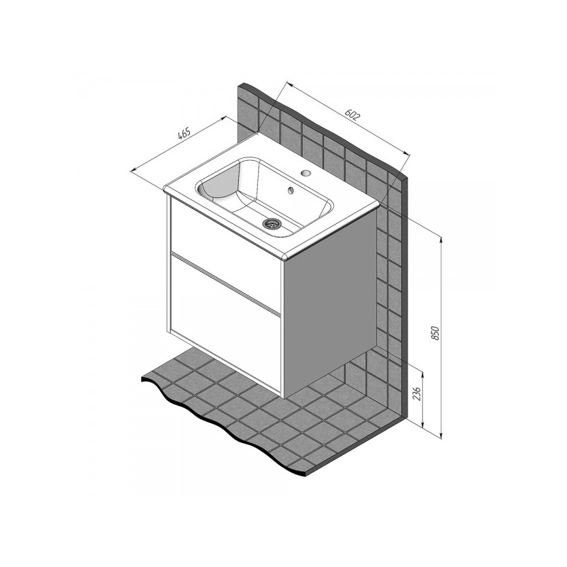 Тумба с умывальником Briz Монца 60 237 03-18060-11 00 БЕЛ схема