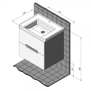 Тумба с умывальником Briz Пола 60 236 03-18060-15 00 БЕЛ схема