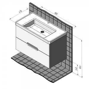 Тумба с умывальником Briz Пола 90 236 03-18090-15 00 БЕЛ схема