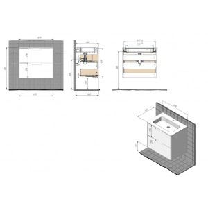 Тумба с умывальником Briz Прато 70 240 03-18070-16 00 БЕЛ схема
