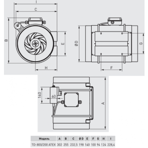 Габаритные размеры вентилятора Soler&Palau TD-800/200 Exeiit3