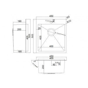 Кухонная мойка Arfeka AF 45х50,5 Nano черный схема