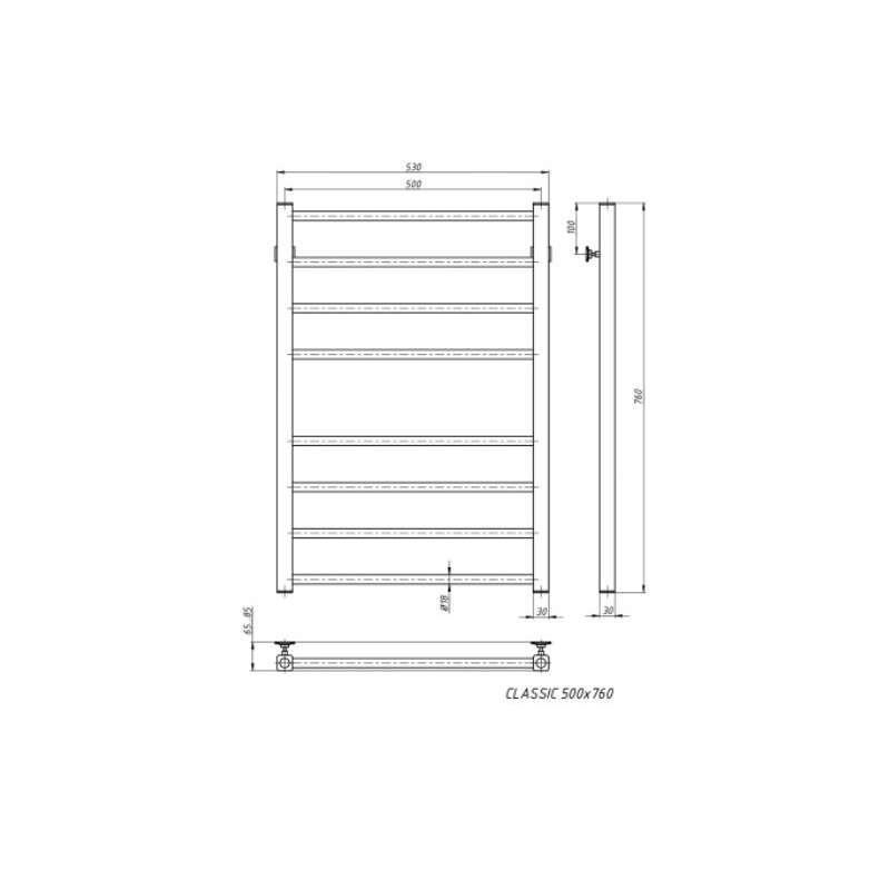 Полотенцесушитель Stinox Classic 500x800 НП (1/2") с полочкой белый матовый схема