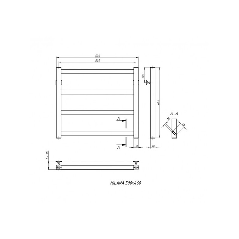 Полотенцесушитель Stinox Milana 500x500 НП (1/2") схема