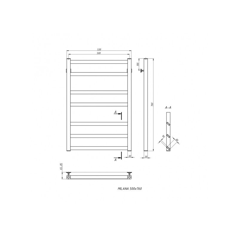 Полотенцесушитель Stinox Milana 500x800 НП (1/2") схема
