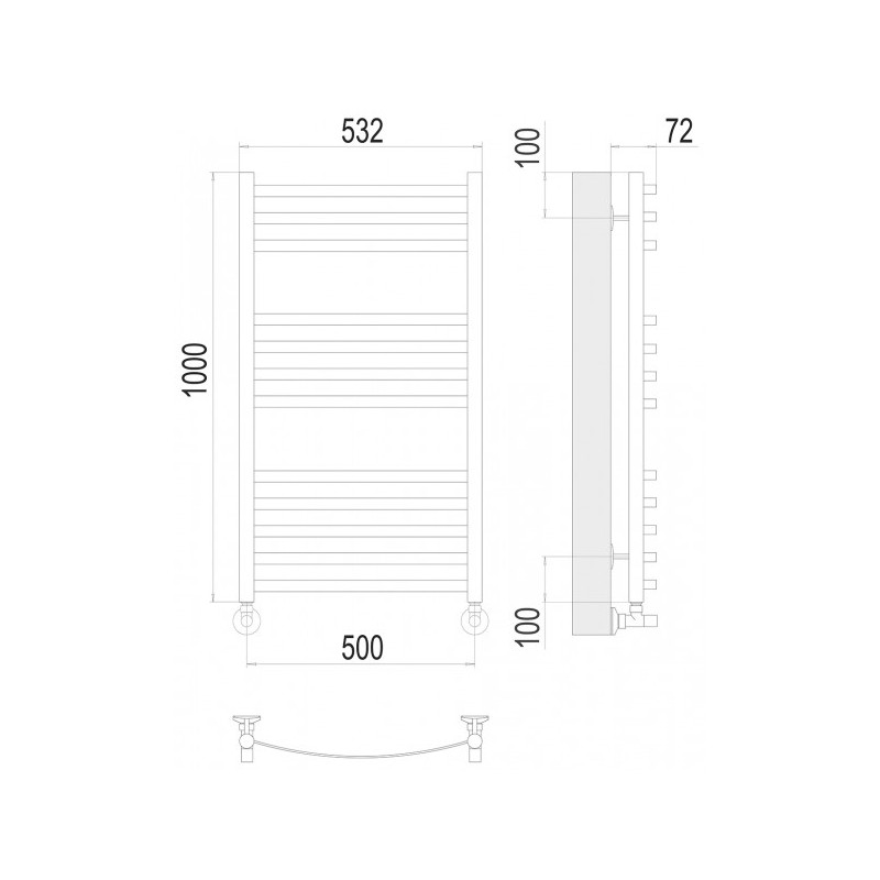 Полотенцесушитель Terminus Авиэль П12 500х1000 НП (1/2") схема