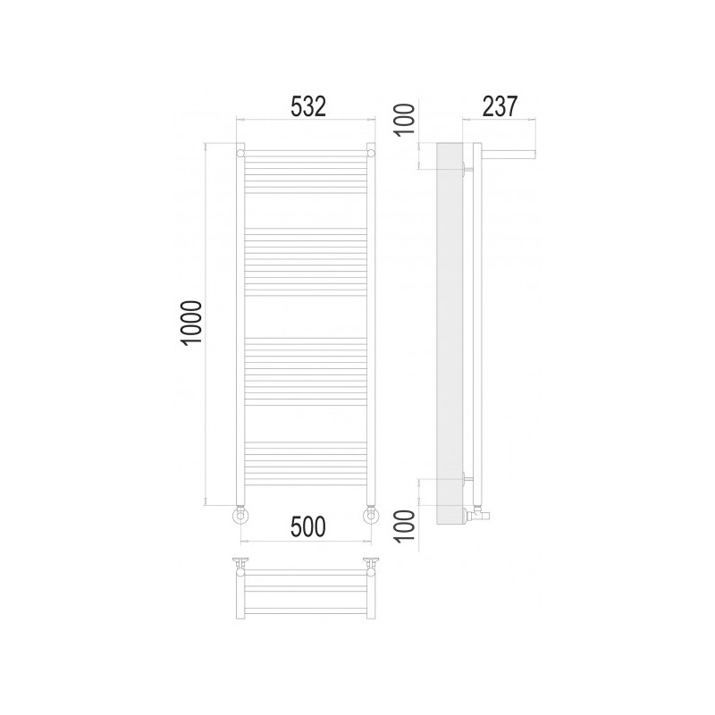 Полотенцесушитель Terminus Аврора П20 500x1000 НП (1/2") с полочкой схема