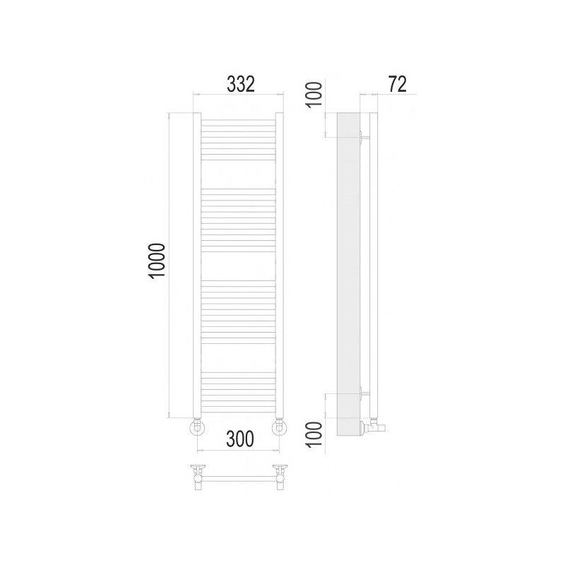Полотенцесушитель Terminus Аврора П20 300x1000 НП (1/2") схема