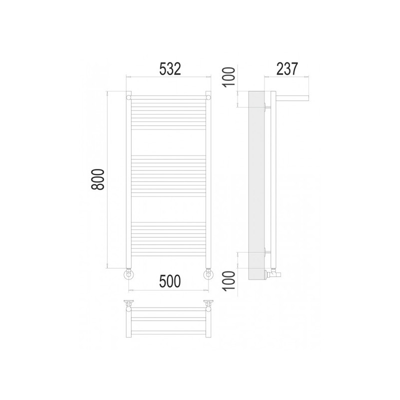 Полотенцесушитель Terminus Аврора П16 500x800 НП (1/2") с полочкой схема