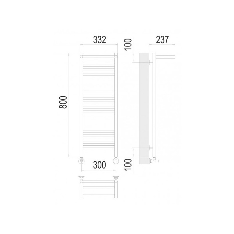 Полотенцесушитель Terminus Аврора П16 300x800 НП (1/2") с полочкой схема