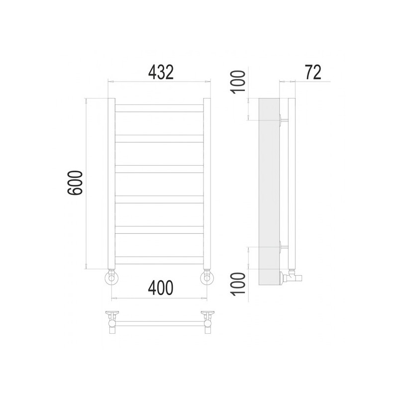 Полотенцесушитель Terminus Аврора П6 400x600 НП (1/2") схема