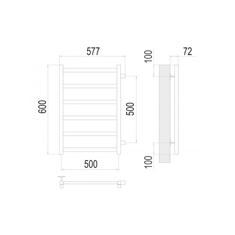 Полотенцесушитель Terminus Аврора П6 500x600 БП (1") схема
