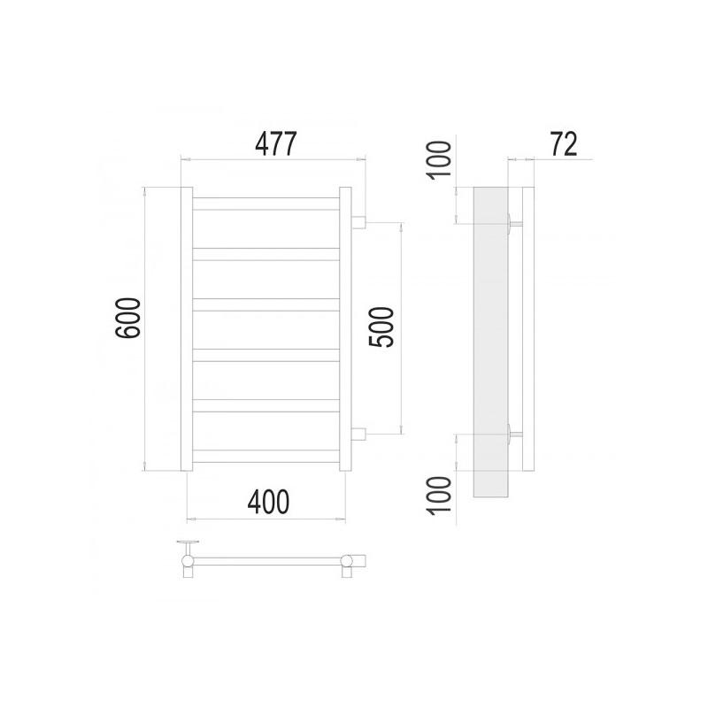 Полотенцесушитель Terminus Аврора П6 400x600 БП (1") схема