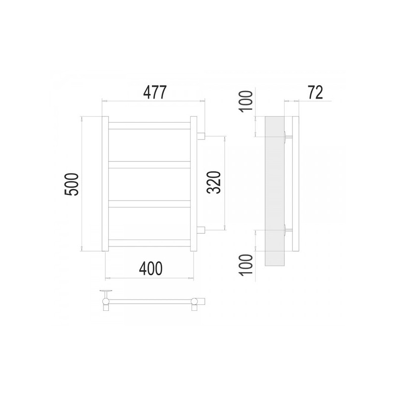 Полотенцесушитель Terminus Аврора П4 400x500 БП (1") схема