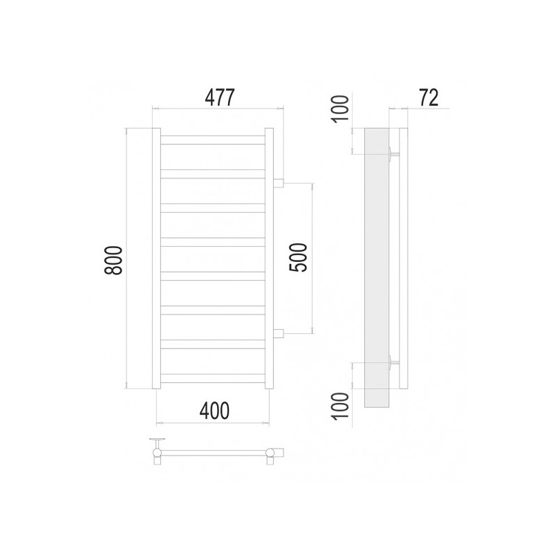 Полотенцесушитель Terminus Аврора П8 400x800 БП 50 (1") схема