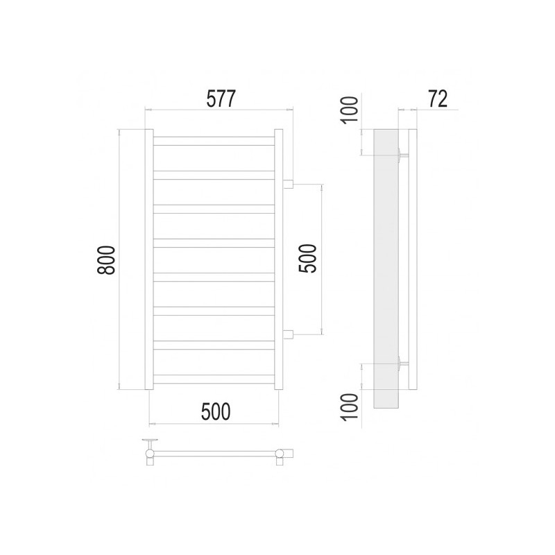Полотенцесушитель Terminus Аврора П8 500x800 БП 50 (1") схема
