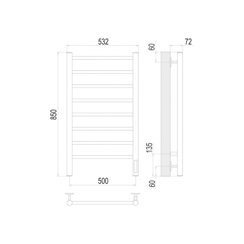 Полотенцесушитель Terminus Аврора электро П8 500x850 НП схема