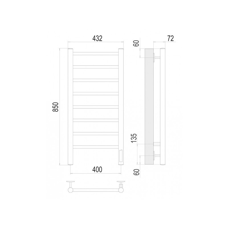 Полотенцесушитель Terminus Аврора электро П8 400x850 НП схема