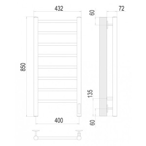 Полотенцесушитель Terminus Аврора электро П8 400x850 НП схема
