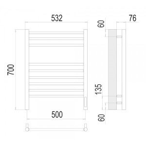 Полотенцесушитель Terminus Аврора электро П9 500x700 НП схема