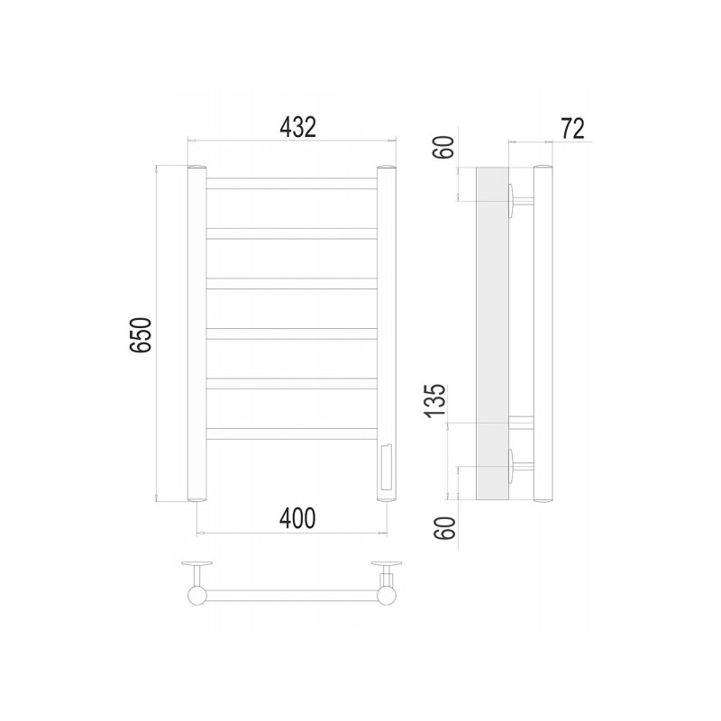 Полотенцесушитель Terminus Аврора электро П6 400x650 НП схема