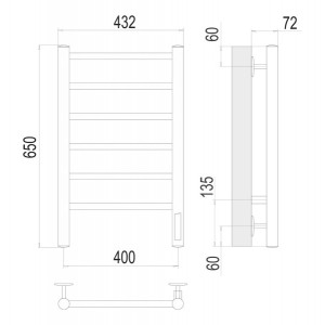 Полотенцесушитель Terminus Аврора электро П6 400x650 НП схема