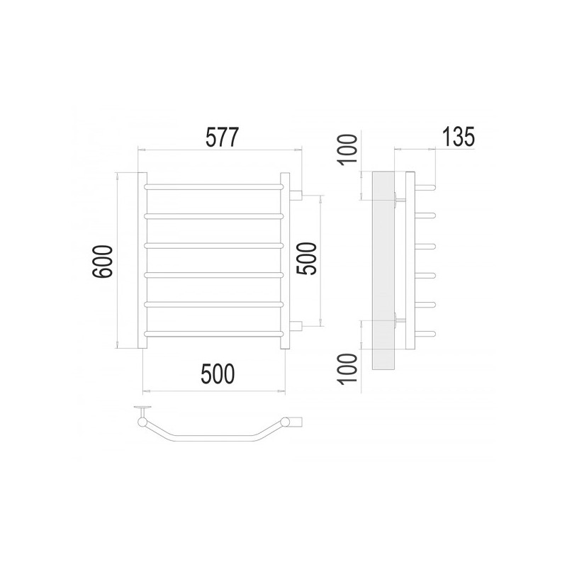 Полотенцесушитель Terminus Виктория П6 500х600 БП (1") схема
