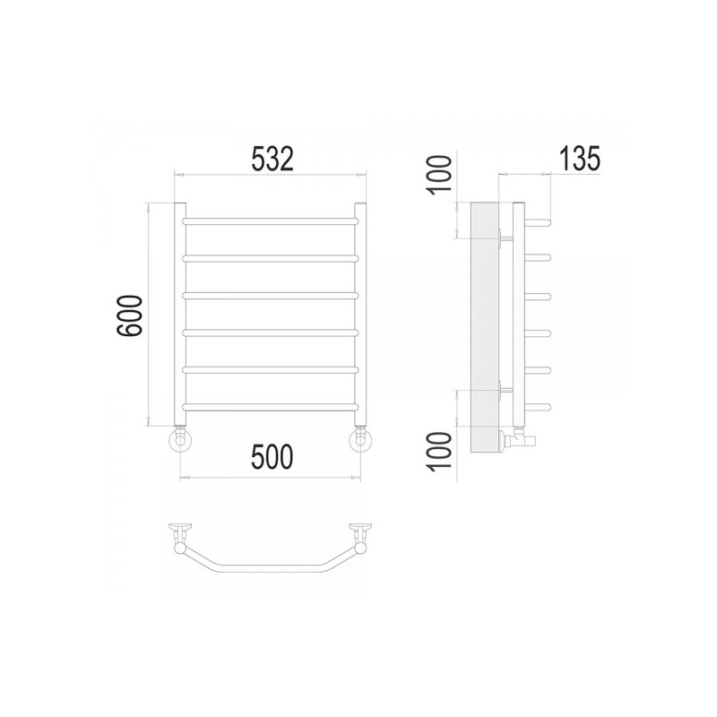 Полотенцесушитель Terminus Виктория П6 500х600 НП (1/2") схема