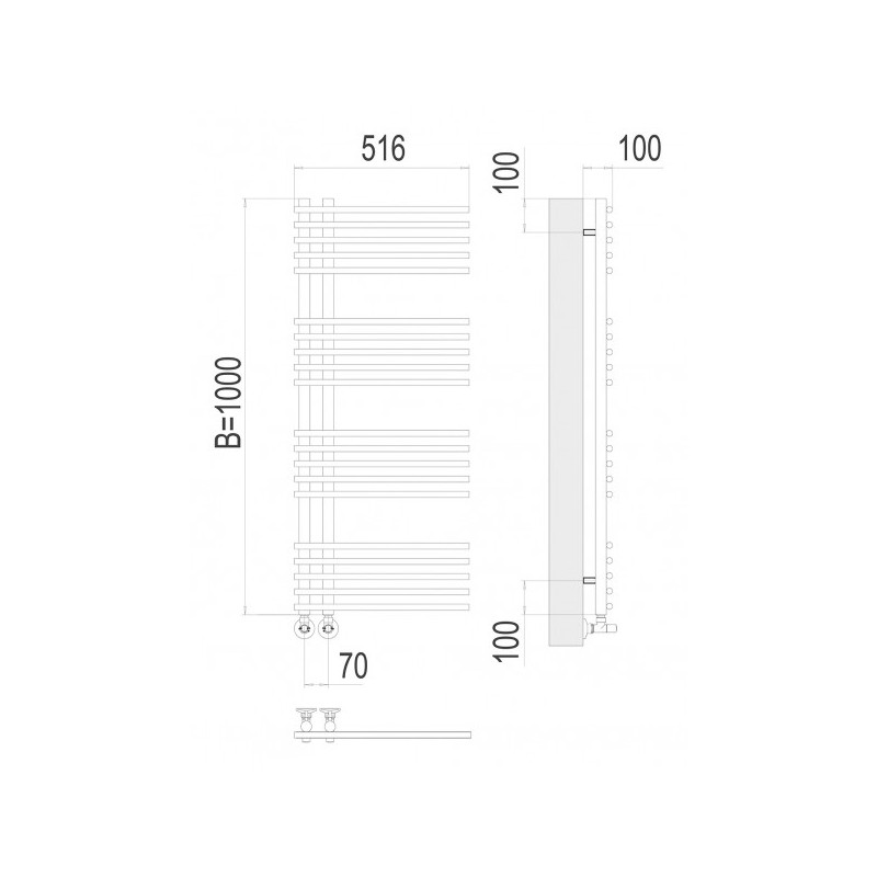 Полотенцесушитель Terminus Астра П20 70х1000 НП (1/2") вид сбоку