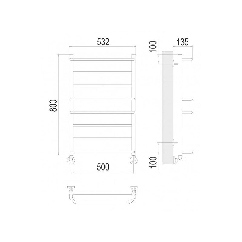 Полотенцесушитель Terminus Евромикс П8 500x800 НП (1/2") схема