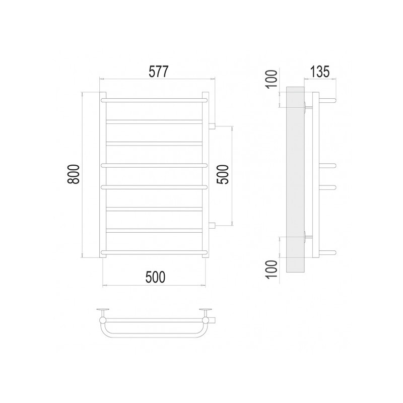 Полотенцесушитель Terminus Евромикс П8 500x800 БП (1") схема