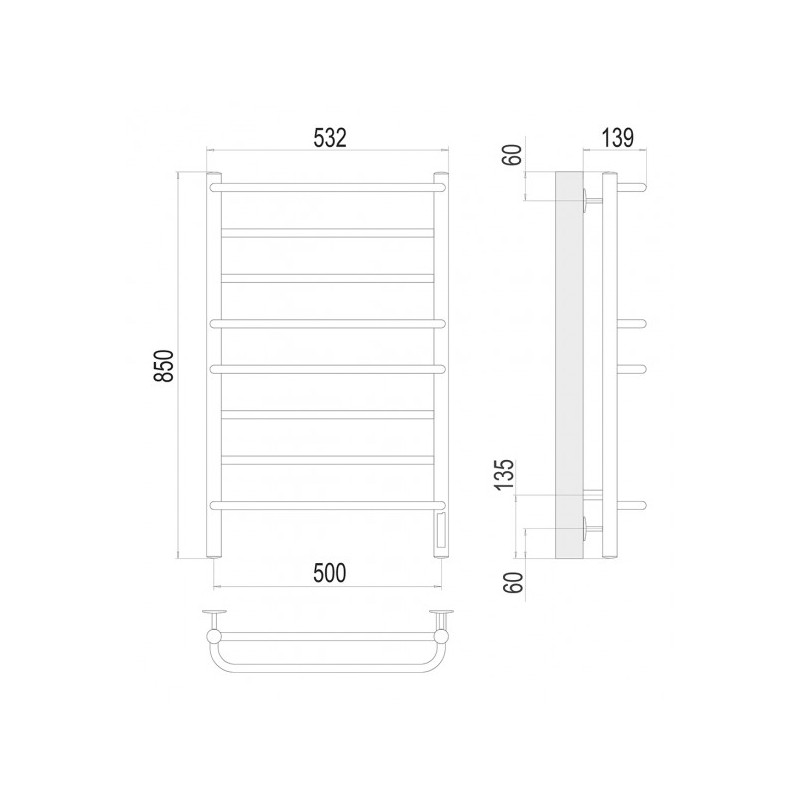 Полотенцесушитель Terminus Евромикс электро П8 500x850 НП схема